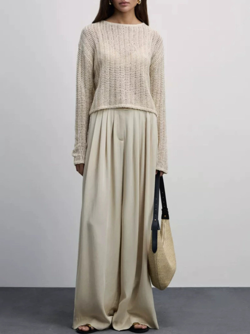 Zara Casual Wide Leg Pleated Draped Floor Length Pants